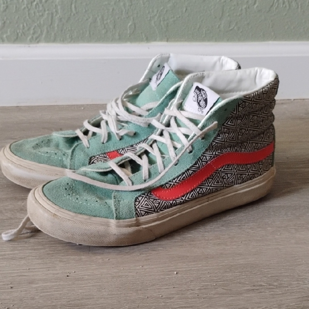 Mint Green and Orange High-Top Vans